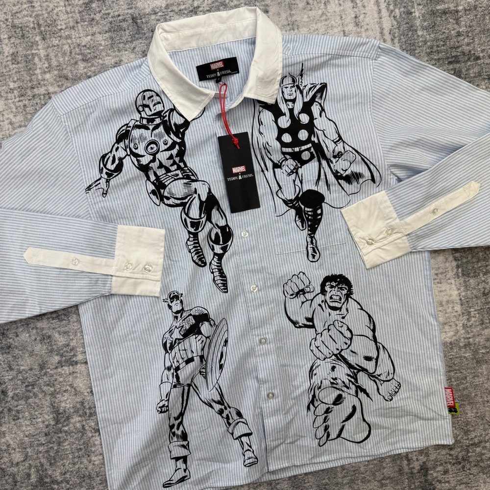 Teddy Fresh X Marvel Shirt Adult Small Striped Oxford Button Down Avengers Comic